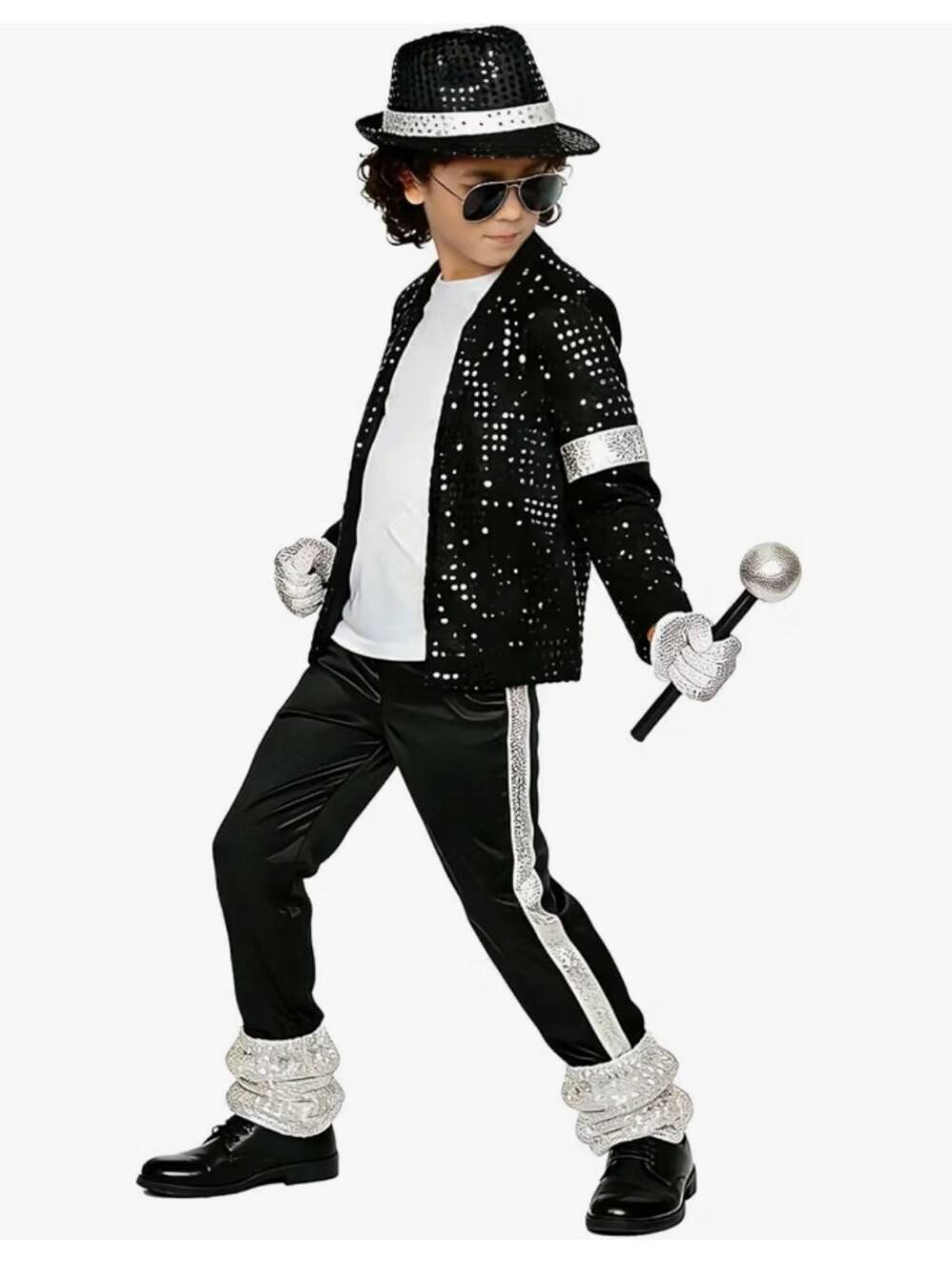 Black and Silver Pop Star Kids Costume Jacket and Pants Set